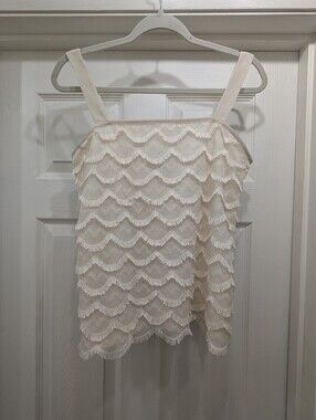 Ann Taylor Cream Tiered Lace Fringe Cami Size Medium